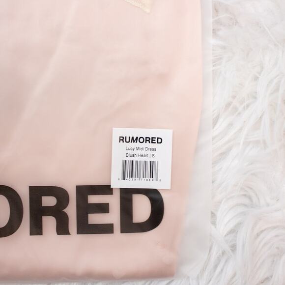 Rumored Blush Pink Lace Slip Midi Dress Small Plunge Neck Retro Lucy Heart Satin - Picture 4 of 4